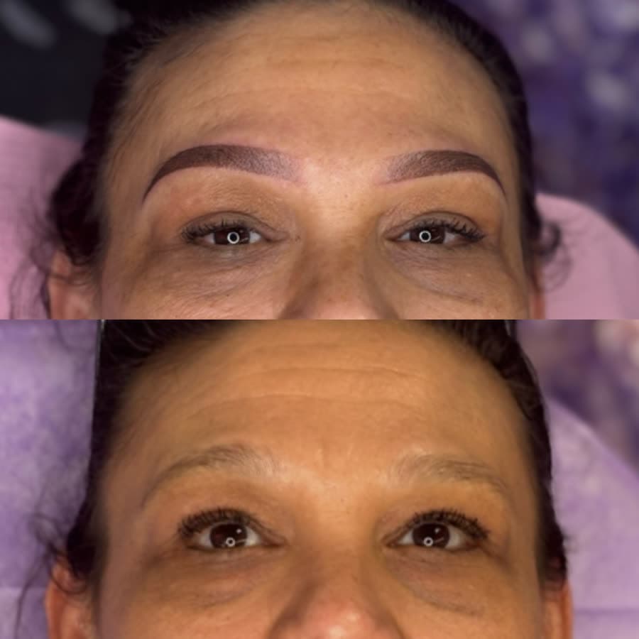 Before and after permanent makeup Ombré Brows real client result