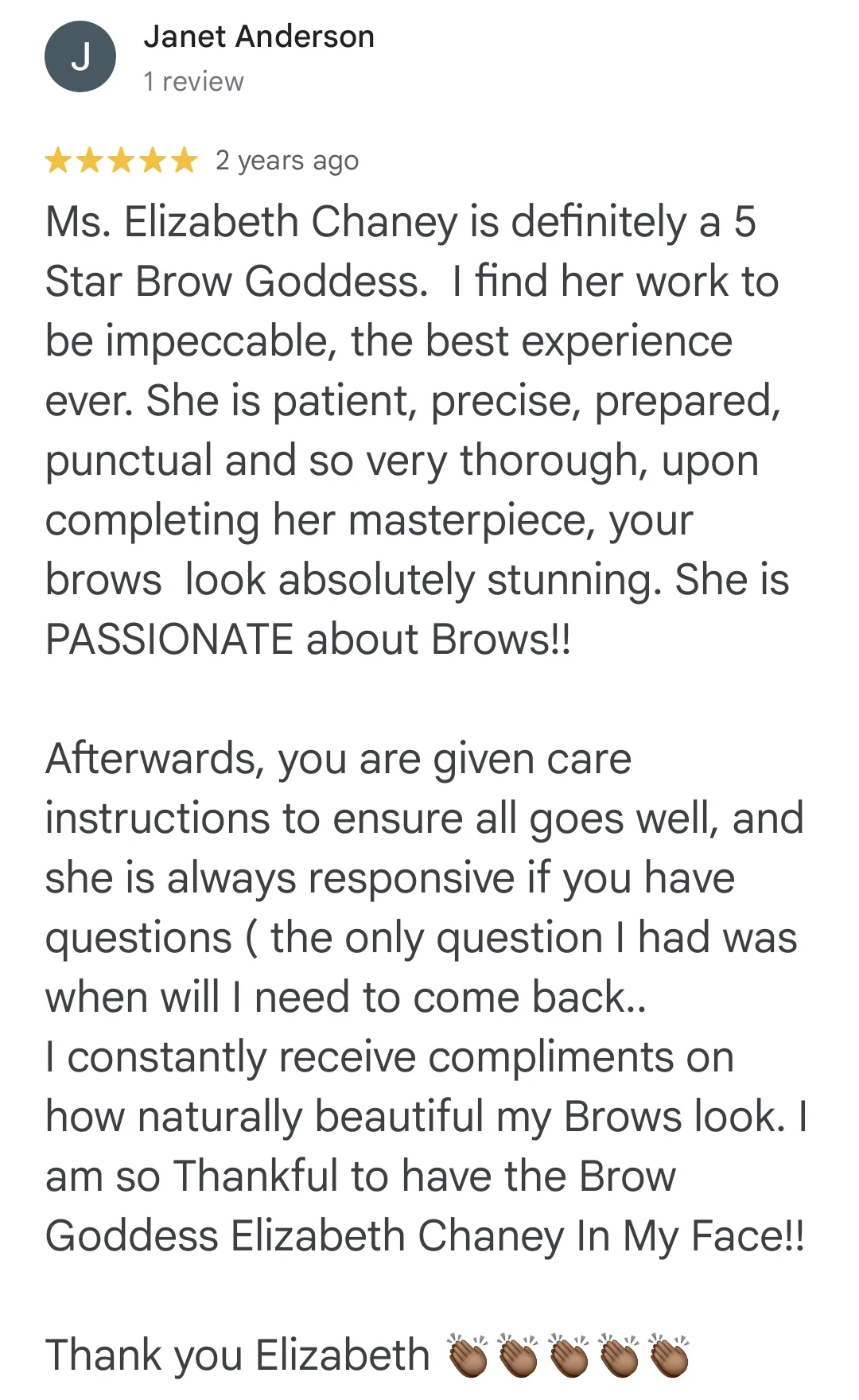 Google review from Janet Anderson, 5 stars