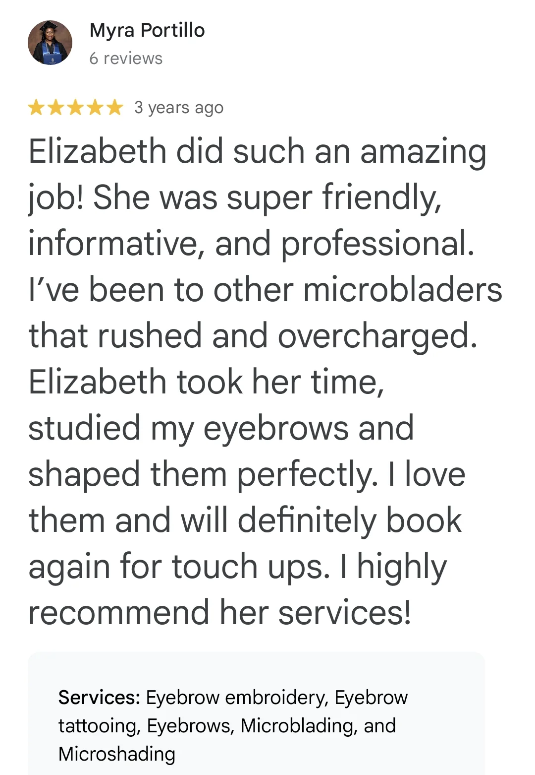Google review from Myra Portillo, 5 stars